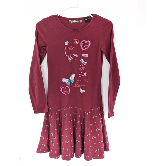 DESIGUAL Girls' Burgundy Long Sleeve Dress - Picture 1 of 7